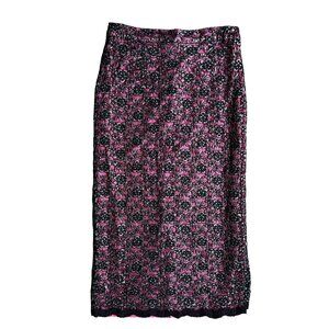 Vtg Lace Maxi Skirt Womens Size 10 Y2K Black Pink Long Satin‎ Metallic Goth